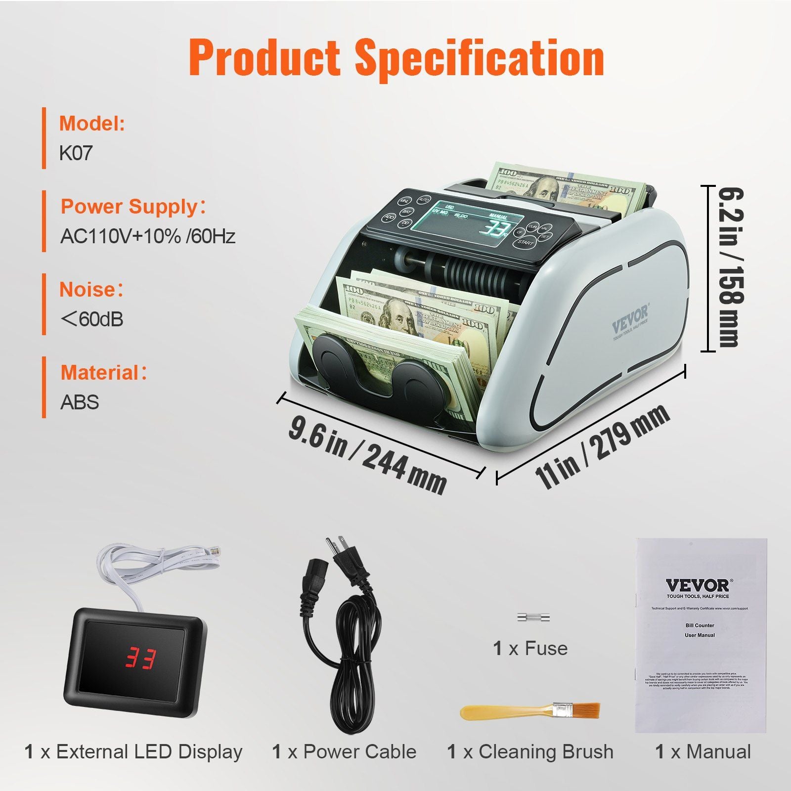 VEVOR Money Counter Machine, Bill Counter with UV, MG, IR and DD Counterfeit Detection, USD & EUR Cash Counting Machine with Large LCD & External Display for Small Business - JM Variety Store